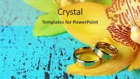  Presentation with flower wedding - Cool new PPT theme with pair yellow orchids - wedding rings and orchid flower backdrop and a yellow colored foreground