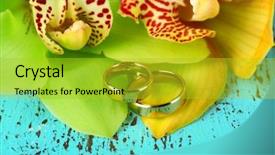  Presentation with rings as a wedding - Presentation design enhanced with pair yellow orchids - wedding rings and orchid flowers background and a yellow colored foreground