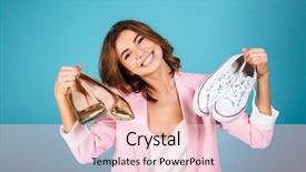  Presentation with pink blue - Slides enhanced with pairs - portrait of a joyful woman background and a lemonade colored foreground