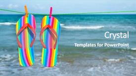  Presentation with sea rainbow - Amazing presentation design having pairs of colorful flip-flop backdrop and a teal colored foreground