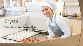  Presentation with later - Slide deck having paitssier putting petite fours on a sheet to sell them later in the shop background and a soft green colored foreground