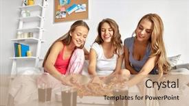  Presentation with junk food - Presentation consisting of pajamas - friendship people pajama party background and a coral colored foreground