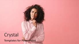  Presentation with thinking - Beautiful PPT theme featuring pajamas - image of thinking beautiful young backdrop and a  colored foreground