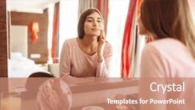  Presentation with automotive mirror - Presentation design enhanced with pajamas - young woman in pajama background and a coral colored foreground