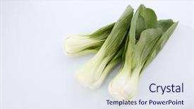  Presentation with stir fried bok choy - Slide deck featuring pak china - bok choy isolated on white background and a  colored foreground