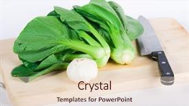  Presentation with cutting board - Presentation theme enhanced with pak china - bok-choy with garlic and knife background and a lemonade colored foreground