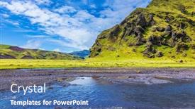  Presentation with moss - Colorful slide set enhanced with pakgil canyon - green grass and moss on the rocks at the bottom of canyon flows small fast creek summer blooming iceland backdrop and a ocean colored foreground