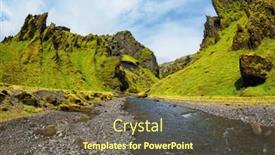  Presentation with moss - PPT theme with pakgil canyon - green grass and moss on rocks at the bottom of canyon flows small creek fast summer blooming iceland background and a tawny brown colored foreground