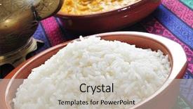  Presentation with rice - Cool new PPT theme with pakistan restaurant - closeup of an earthenware bowl backdrop and a light gray colored foreground