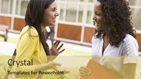  Presentation with college campus - PPT theme having pakistani education - female college friends talking background and a yellow colored foreground