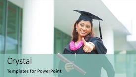  Presentation with indian tamil education - Audience pleasing PPT theme consisting of pakistani education - indian female graduate giving backdrop and a light blue colored foreground