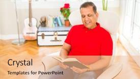  Presentation with reading - Amazing PPT layouts having pakistani education - middle age man reading backdrop and a coral colored foreground