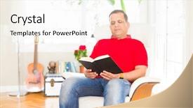  Presentation with reading - Slide set consisting of pakistani education - middle age man reading background and a sky blue colored foreground