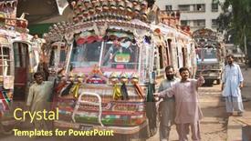  Presentation with buses - Audience pleasing presentation theme consisting of pakistani-local-buses backdrop and a tawny brown colored foreground