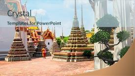  Presentation with royal - Presentation design with palace and garden in thailand background and a sky blue colored foreground