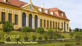  Presentation with baroque - PPT layouts enhanced with palace-at-baroque-garden-grosssedlitz background and a tawny brown colored foreground