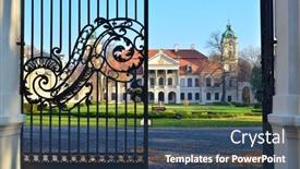  Presentation with poland - Audience pleasing PPT theme consisting of palace-in-kozlowka-poland backdrop and a ocean colored foreground