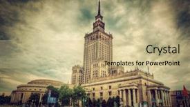  Presentation with culture - PPT theme enhanced with palace of culture and science background and a coral colored foreground