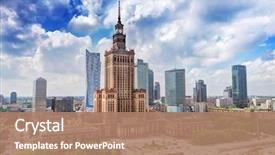  Presentation with business culture - Cool new PPT theme with palace of culture and science backdrop and a coral colored foreground