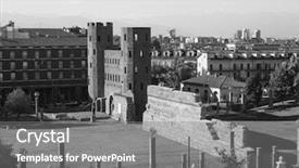  Presentation with white and black figures climbing ladders - Amazing PPT theme having palatine gate ruins in turin backdrop and a gray colored foreground
