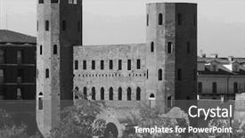  Presentation with black and white trees - Beautiful slide deck featuring palatine gate ruins in turin backdrop and a gray colored foreground