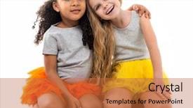  Presentation with smiling little girl - Colorful theme enhanced with pale colors - two little smiling girls-friends backdrop and a red colored foreground