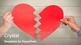  Presentation with broken heart - PPT theme having pale grey red - two hands holding broken heart background and a gray colored foreground