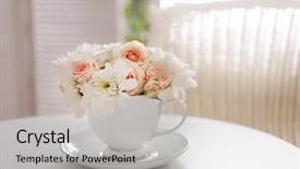  Presentation with flower office desk table - Amazing presentation design having pale peach - delicate flower bouquet in cup backdrop and a light gray colored foreground
