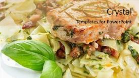  Presentation with pork bacon - Theme consisting of paleo - pork chop with basil pesto background and a yellow colored foreground