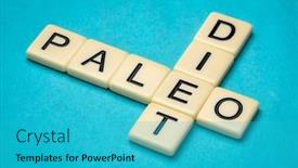 Presentation with tiles - Colorful slides enhanced with paleo-diet-crossword-in-ivory backdrop and a teal colored foreground