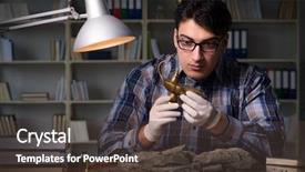  Presentation with starry night of vincent van gogh - Slides with paleotologia - archeologist working late night background and a tawny brown colored foreground