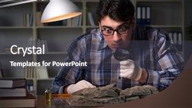  Presentation with late - Slides featuring paleotologia - archeologist working late night background and a dark gray colored foreground