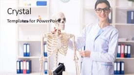  Presentation with archaeologist - Presentation theme featuring paleotologia - young female archaeologist working background and a sky blue colored foreground