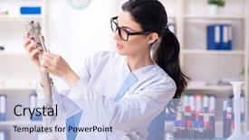  Presentation with archaeologist - Presentation consisting of paleotologia - young female archaeologist working background and a light blue colored foreground