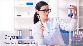  Presentation with archaeologist - Beautiful presentation design featuring paleotologia - young female archaeologist working backdrop and a sky blue colored foreground