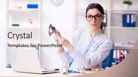  Presentation with archaeologist - Presentation theme with paleotology - young female archaeologist working background and a sky blue colored foreground