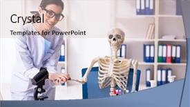  Presentation with archaeologist - Slide set having paleotology - young female archaeologist working background and a soft green colored foreground