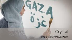  Presentation with arabic writing - Amazing PPT theme having palestine - arabic muslim girl writing messages backdrop and a light gray colored foreground