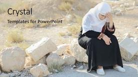  Presentation with arabic woman - Presentation design consisting of palestine - desperate arabic woman sitting background and a soft green colored foreground