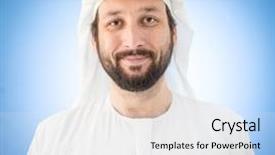  Presentation with palestine - Presentation theme consisting of palestine - happy muslim man smiling background and a white colored foreground