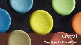  Presentation with colorful eye - Slide set with palette of colorful eye shadows close-up background and a tawny brown colored foreground