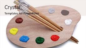  Presentation with artistic artist art brush - PPT theme with artist's palette with brushes background and a lemonade colored foreground