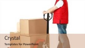  Presentation with pallet - Cool new presentation theme with pallet - delivery man with hand truck backdrop and a coral colored foreground