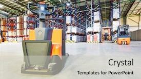  Presentation with pallet - Presentation design enhanced with pallet forklift truck at warehouse background and a  colored foreground
