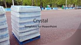  Presentation with water distribution - Audience pleasing theme consisting of pallet of water bottles ready backdrop and a light blue colored foreground