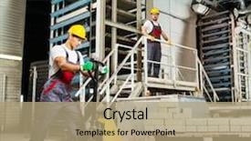  Presentation with cement factory - Colorful slide set enhanced with pallet truck on a factory backdrop and a coral colored foreground