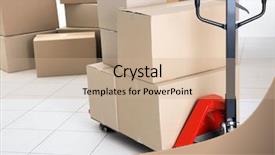  Presentation with pallet - Presentation theme featuring pallet truck with carton boxes background and a coral colored foreground