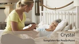  Presentation with senior care - Beautiful slide set featuring palliative care - adult daughter giving senior female backdrop and a coral colored foreground