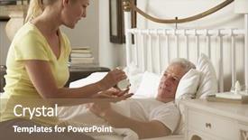  Presentation with palliative - PPT theme having palliative care - adult daughter giving senior male background and a coral colored foreground