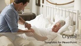  Presentation with pulse - Colorful presentation design enhanced with palliative care - doctor taking pulse of senior backdrop and a coral colored foreground